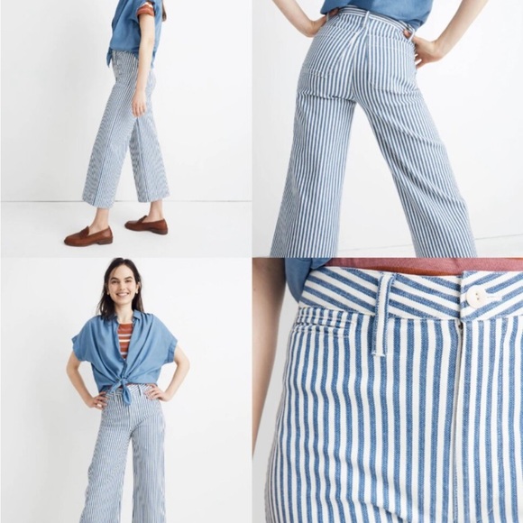 Madewell Pants - Emmett Wide-Leg Crop Pants in Herringbone Railroad Stripe